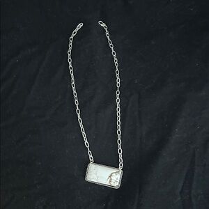 Silver White buffalo / howlite  Rectangle bar  Pendant Necklace